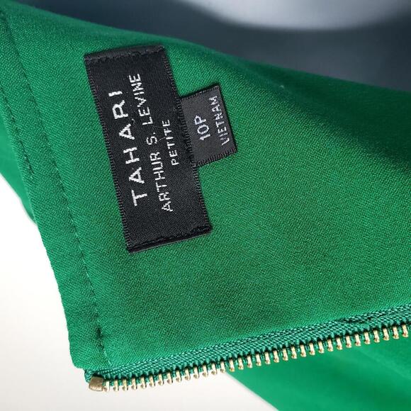 Tahari ASL Women's Sz 10P Green High Neck Sheath Dress (1699) - Picture 6 of 6